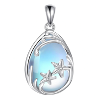 wholesale 925 Sterling Silver Teardrop Blue Opal Starfish Pendant Necklace-Starfish Without Chain