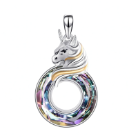 wholesale 925 Sterling Silver Unicorn Pendant Necklace Wholesale With Crystal-Purple Without Chain