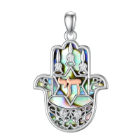 wholesale 925 Sterling Silver Hamsa Pendant With Mother Of Pearl And Rose Gold Accent Design-Chai Without Chain