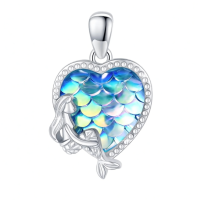 wholesale 925 Sterling Silver Mermaid Scales Heart-Shaped Pendant Necklace for Women - Valentine's Day Gifts-B-Blue Without Chain