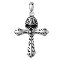 wholesale 925 Sterling Silver Cross Pendant Necklaces with Skull and Bones Charm s for Men/Women-35 Without Chain