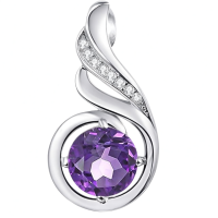 wholesale 925 Sterling Silver Opal CZ Moonstone 12 Month Birthstone Necklace for Women-02-Feb-Lab Created Amethyst Without Chain