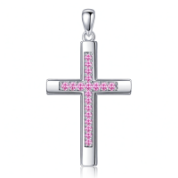 wholesale 925 Sterling Silver Birthstone Cross Necklace for Women Men -10-Oct-Tourmaline Without Chain