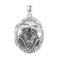 wholesale 925 Sterling Silver Skull Photo Locket Necklace Romantic Couple Pendant-With Customed Photo-Only Locket Without Chain