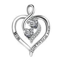 wholesale 925 Sterling Silver Heart Pendant Necklace with Cubic Zirconia and Engraved Message Thank You - Perfect Mothers Day or Birthday Gift for Mom Grandmother-Mama Necklace Without Chain
