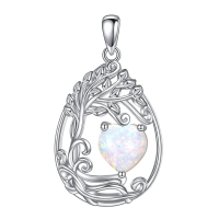 wholesale 925 Sterling Silver Heart Pendant Necklace Wholesale Gold Plated-10-Oct-Opal Without Chain