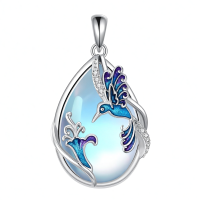 wholesale 925 Sterling Silver Blue Moonstone Butterfly Pendant Necklace for Women-Hummingbird Necklace Without Chain