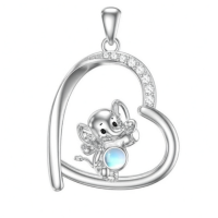 wholesale 925 Sterling Silver Heart Elephant Pendant Necklace Wholesale With Moonstone-D-Elephant Without Chain