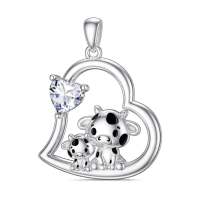 wholesale 925 Sterling Silver Mom Heart Shape Animal Pendant Necklaces for Women Girls Family Love Gift-05-04-Cow-April Without Chain