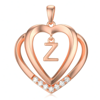 wholesale 925 Sterling Silver Moissanite Heart Initial Pendant Necklace for Her-Rose Gold - Z Initial Without Chain
