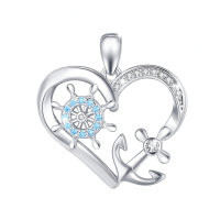wholesale 925 Sterling Silver Heart Anchor & Ship Wheel Pendant Necklace - Nautical s for Women-Silver Without Chain