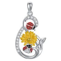 wholesale 925 Sterling Silver Ladybug Sunflower Pendant Necklace for Women Mothers Day Gift-Ladybug Necklace Without Chain