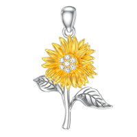 wholesale 925 Sterling Silver Yellow Gold Plated Turquoise Cubic Zirconia Sunflower Pendant Necklace for Women Western s-02-White-Diamond Without Chain