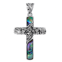 wholesale 925 Sterling Silver Abalone Shell Floral Cross Pendant Necklace for Women-Abalone Cross Without Chain