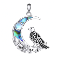 wholesale 925 Sterling Silver Moonstone & Abalone Shell Pendant with Bird and Mountains Design Necklace-Raven Without Chain