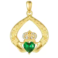 wholesale 925 Sterling Silver Claddagh Birthstone Pendant Necklaces for Women-05 May - Emerald Without Chain