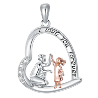 wholesale 925 Sterling Silver I Love You Forever Pendant With Father Daughter Design-1-Father Family Without Chain