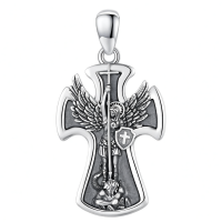 wholesale 925 Sterling Silver Archangel Medals St Pendant Necklace for Men Women-42-St Michael Pendant(cross silver) Without Chain