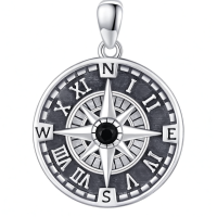 wholesale 925 Sterling Silver Black Crystal Compass Pendant Necklace  for Men & Women-B-Compass Without Chain