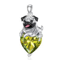 wholesale 925 Sterling Silver Happy Hugging Dog Heart Shape Blue Crystals Pendant Necklace-08-Aug-Peridot Without Chain