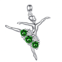 wholesale 925 Sterling Silver Ballet Dancer Necklace Wholesale With Green And White Crystals-Green Without Chain