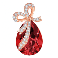 wholesale 925 Sterling Silver Red Crystal Bow Pendant Necklace-01-Jan-Garnet Red Without Chain