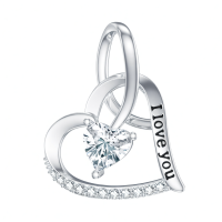 wholesale 925 Sterling Silver I Love You Heart Pendant with Moissanite and Cubic Zirconia Chain Necklaces for Women-I love you Without Chain