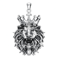 wholesale 925 Sterling Silver Lion Head Crown Pendant Necklace-Crown Lion Necklace-A Without Chain