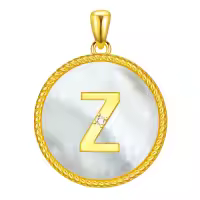 wholesale Gold 925 Sterling Silver Mother of Pearl Z Initial Pendant Necklace for Women-Letter Z Without Chain