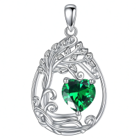 wholesale 925 Sterling Silver Heart Pendant Necklace Wholesale Gold Plated-05-May-Emerald Without Chain