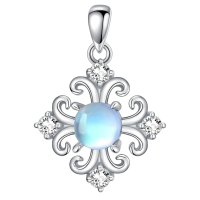 wholesale 925 Sterling Silver Crescent Moon Pendant With Opal And Crystal-Style2 Without Chain