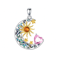wholesale 925 Sterling Silver Crescent Moon Pendant Necklace Wholesale With Heart And Sun Design-Sun Moon Star-Oct. Without Chain