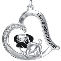 wholesale 925 Sterling Silver Pug in Heart Pendant Necklace for Women Dog Lovers -Pug Necklace Without Chain