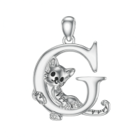 wholesale 925 Sterling Silver Letter E Pendant With Cat Design-G Without Chain