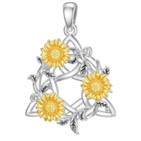 wholesale 925 Sterling Silver Sunflower Trinity Knot Pendant Necklace for Women-Sunflower Without Chain