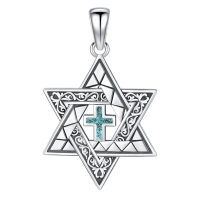 wholesale 925 Sterling Silver Turquoise Cross Pendant Necklace  for Men & Women - Jewish s-Cross Without Chain