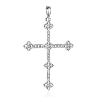 wholesale 925 Sterling Silver Cubic Zirconia-Cut Cross Pendant Necklace for Women and Men-plum bossom Without Chain