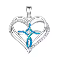 wholesale 925 Sterling Silver Heart-Shaped Blue Opal Pendant Necklace with CZ Accents for Women-Heart Opal Cross Necklace Without Chain