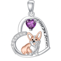 wholesale 925 Sterling Silver Corgi Love Forever Pendant Necklace-2-02-February Without Chain
