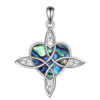 wholesale 925 Sterling Silver Abalone Shell Celtic Knot Heart Pendant & Triple Moon Ankh Cross Necklace for Women-witches knot necklace Without Chain