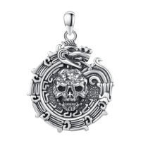 wholesale 925 Sterling Silver Aztec Ouroboros Poseidon Skull Eye Of Horus Pendant for Men's Necklaces-B-Skull Aztec Without Chain