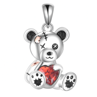 wholesale 925 Sterling Silver Teddy Bear Heart Pendant Necklace for Women Girls Gifts-Teddy Bear Without Chain
