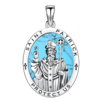 wholesale 925 Sterling Silver Archangel Medals St Pendant Necklace for Men Women-72-St Patrick(oval turquoise-silver) Without Chain