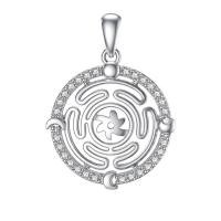 wholesale 925 Sterling Silver Labyrinth Star of David Moon & Sun Necklace for Women-Hecate Symbol Without Chain
