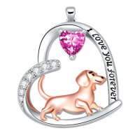 wholesale 925 Sterling Silver Corgi Love Forever Pendant Necklace-1-10-October Without Chain