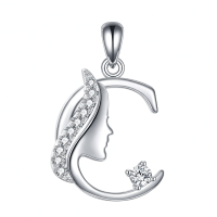 wholesale 925 Sterling Silver Alphabet A Z Initial Letter Pendant Necklace for Women Jewelry Gifts-C Without Chain