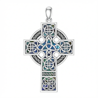 wholesale 925 Sterling Silver Blue Abalone Shell Celtic Cross Pendant Necklace 3D Triquetra Trinity Knot Jewelry for Women Men Gift Boxed-Trinity Cross Without Chain