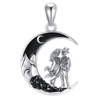wholesale 925 Sterling Silver Black Onyx Skeletons in the Moonlight Couples Pendant Necklace for Women-Coulp-Wedding Without Chain