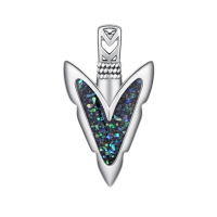 wholesale 925 Sterling Silver Oxidized Arrowhead Pendant Necklace With Black Opal Inlay-Crushed Abalone Without Chain