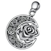 wholesale 925 Sterling Silver Rose Floral Keepsake Urn Locket Necklace with Funnel and Chain for Women's Memorial Jewelry-B-rose flower Without Chain